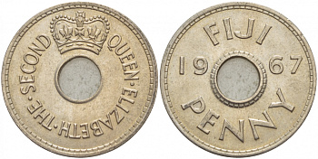 Фиджи 1 пенни 1967 Королева Елизавета II (1952-) KM 21 медно-никель UNC 51-1536