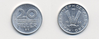 ВЕНГРИЯ 20 ФИЛЛЕРОВ 1986 НАРОДНАЯ РЕСПУБЛИКА (1949-1989) KM 573 алюминий UNC 54-1924