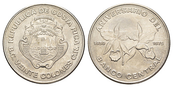 Коста-Рика 20 колонов 1975 25 лет Центральному Банку KM 205 никель UNC 118-225