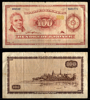 Дания 100 крон 1965 Pick 46 d (2) бумага 2198-15-3-2