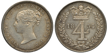 Великобритания 4 пенса 1854 Виктория (1837-1901) KM 732, Spink 3917 серебро UNC 1524-223