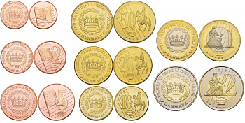 ДАНИЯ НАБОР ИЗ 8 МОНЕТ 2002 PROBE, ESSAI, ЕВРОПРОБНИКИ БОЛЬШОГО ФОРМАТА, В ХОЛДЕРАХ биметалл PROOF 1520-931