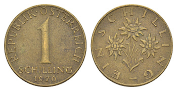Австрия 1 шиллинг 1970 KM 2886 алюминиевая бронза 4561-344