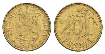 Финляндия 20 пенни 1988 KM 47 алюминиевая бронза 4648-437