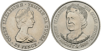 Тристан-да-Кунья 25 пенсов 1980 80 лет со дня рождения Королевы-Матери KM 3 медно-никель UNC 4184-1115