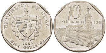 Куба 10 сентаво 1994 форт в Гаване Ла-Фуэрса KM 576.1 сталь плакированная никелем 66-662