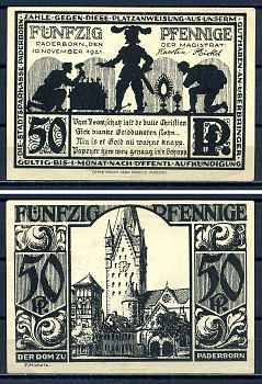 Падерборн (Вестфалия) 50 пфеннигов 1921 DeNG 1/2 1043.4-2/5 бумага UNC (пресс) 7556-4-3-2