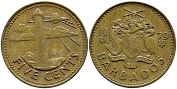 Барбадос 5 центов 1979 маяк Саут-Пойнт KM 11 латунь 4398-517