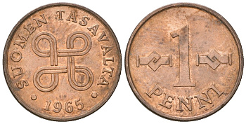 Финляндия 1 пенни 1965 KM 44 медь 4174-263