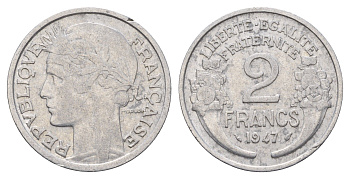 Франция 2 франка 1947 KM 886a.1, Le Franc 269.10 алюминий 4118-552