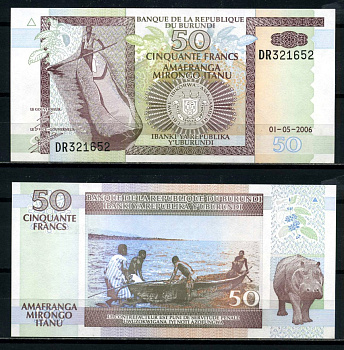 Бурунди 50 франков 2006 1 мая 2006 Pick 36f бумага UNC (пресс) 6317-33-3-2