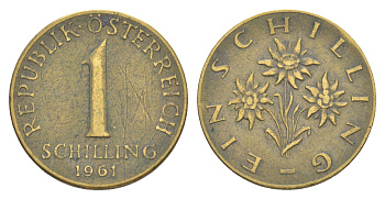 Австрия 1 шиллинг 1961 KM 2886 алюминиевая бронза 4643-454