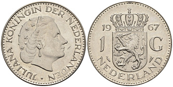 Нидерланды 1 гульден 1967 Юлиана (1948-1980) KM 184a никель UNC 4579-456