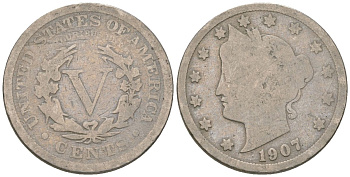 США 5 центов 1907 голова свободы KM 112 медно-никель 3336-217