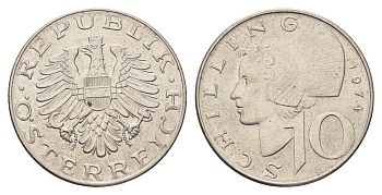 Австрия 10 шиллингов 1974 KM 2918 медно-никель UNC 4671-647