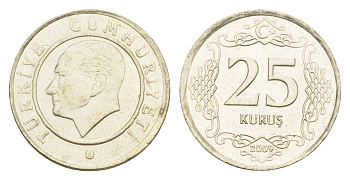 Турция 25 курушей 2009 Кемаль Ататюрк KM 1242 медно-никель 4647-626