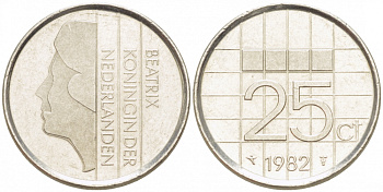 Нидерланды 25 центов 1982 Беатрикс (1980-2013) KM 204 никель 3457-1136