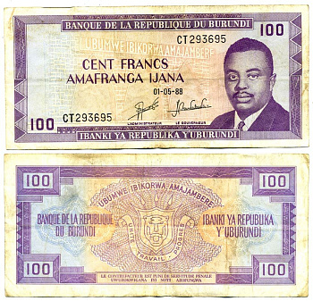 БУРУНДИ 100 ФРАНКОВ 1988 Pick 29c бумага 7207-20-2