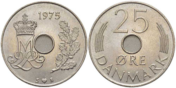 Дания 25 эре 1975 S; B, Маргрете II (1972- ) KM 861.1 медно-никель 202-744