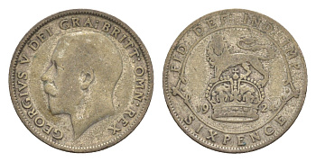Великобритания 6 пенсов 1924 Георг V (1910-1936) KM 815a.1, Spink 4024 серебро 4649-615
