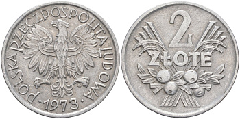Польша 2 злотых 1973 MW KM 46 алюминий 4519-134