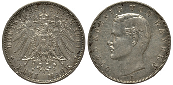 Бавария 3 марки 1911 Отто (1886-1913) Weege 45, J. 47, KM 515 серебро 3711-2032