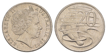 Австралия 20 центов 2002 Елизавета II (1952-2022), утконос KM 403 медно-никель 4653-1113