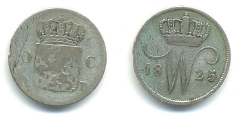 НИДЕРЛАНДЫ 10 ЦЕНТОВ 1825 B KM 53 серебро 84-1659