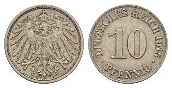 Германия 10 пфеннигов 1915 A, Вильгельм II (1888-1918) KM 12, J. 13 медно-никель 4644-1216