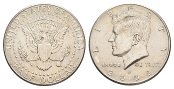 США 1/2 доллара (50 центов) 2002 D, Джон Кеннеди KM A202b медь плакированная медно-никелем aUNC 4542-514
