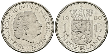 Нидерланды 1 гульден 1980 Юлиана (1948-1980) KM 184a никель 4579-553