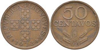Португалия 50 сентаво 1973 KM 596 бронза 219-916