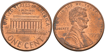 США 1 цент 1999 Авраам Линкольн KM 201b цинк плакированный медью 187-1167