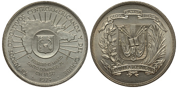 Доминиканская республика 1 песо 1974 XXII Игры Центральной Америки и Карибского бассейна KM 35 серебро UNC 1525-1215