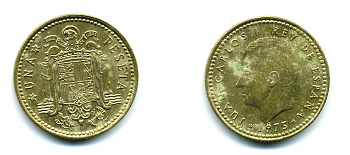 Испания 1 песета 1975 (78) Хуан Карлос I (1975-2014) KM 806 алюминиевая бронза 54-544