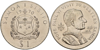 Самоа 1 тала 1970 визит Папы Павла VI KM 10 медно-никель UNC 4125-811