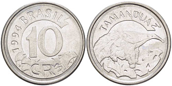 Бразилия 10 крузейро реал 1994 муравьед KM 628 нержавеющая сталь 4388-325