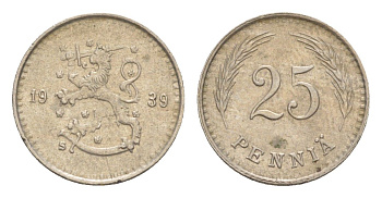 Финляндия 25 пенни 1939 KM 25 медно-никель 4647-457