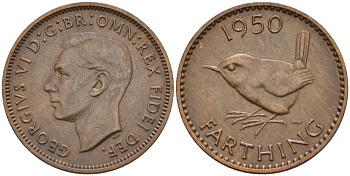 Великобритания 1 фартинг 1950 Георг VI (1936-1952) KM 867, Spink 4119 бронза 4154-265
