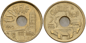 Испания 25 песет 1995 Кастилья и Леон (Castilla y Leon), Хуан Карлос I (1975-2014) KM 948 латунь 4597-151