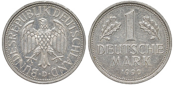 ФРГ 1 марка 1990 D KM 110 медно-никель 4132-721