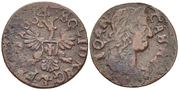 ПОЛЬША (ЛИТВА) 1 СОЛИД 1664 ЯН II КАЗИМИР (1648-1668) KM 110 медь 201-144
