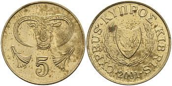 Кипр 5 центов 2001 KM 55.3 никель латунь 4141-1057