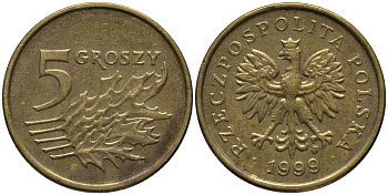 Польша 5 грошей 1999 MW KM 278, Parchimowicz 703f латунь 201-426