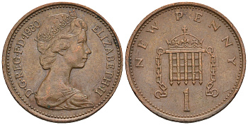 Великобритания 1 пенни 1980 Елизавета II (1952-2022) KM 915, Spink 4237 (B1) бронза 4609-514