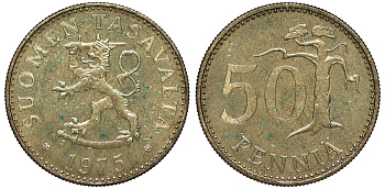 Финляндия 50 пенни 1975 S KM 48 алюминиевая бронза 259-624