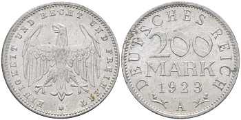 ГЕРМАНИЯ 200 МАРОК 1923 A KM 35, J. 304, Weege 22 алюминий 261-836
