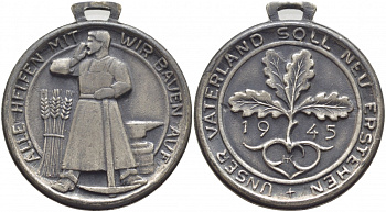 ГЕРМАНИЯ МЕДАЛЬ 1945 ВОЗРОЖДЕНИЕ НОВОГО ОТЕЧЕСТВА, С УШКОМ ДЛЯ НОСКИ, ВЕС 15,2 ГР. ДИАМЕТР 33 ММ. 00-000-00