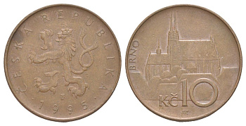 Чехия 10 крон 1995 кафедральный собор в Брно KM 4 сталь плакированная медью 4629-632
