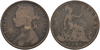 Великобритания 1 пенни 1888 Виктория (1837-1901) KM 755, Spink 3954 бронза 4144-646